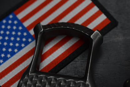 CUSTOM CJ’s Cave 1FK Diamond Plate Patina Brass Bottle Opener w/CKF Bead & Patch