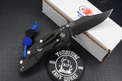 NEW Hinderer XM-18 3.5 BOWIE Battle Black Ti-Blue G10 Magna Blade  w/ JRW Beads