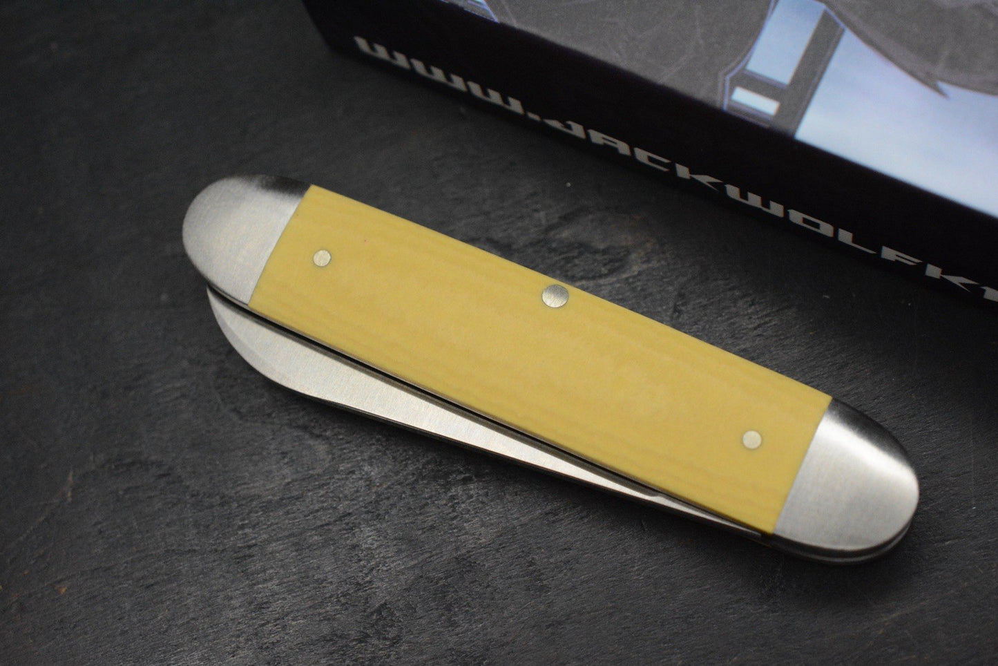 NEW Jack Wolf Knives Gateway Equal End Antique Ivory Paper Micarta / Satin Blade