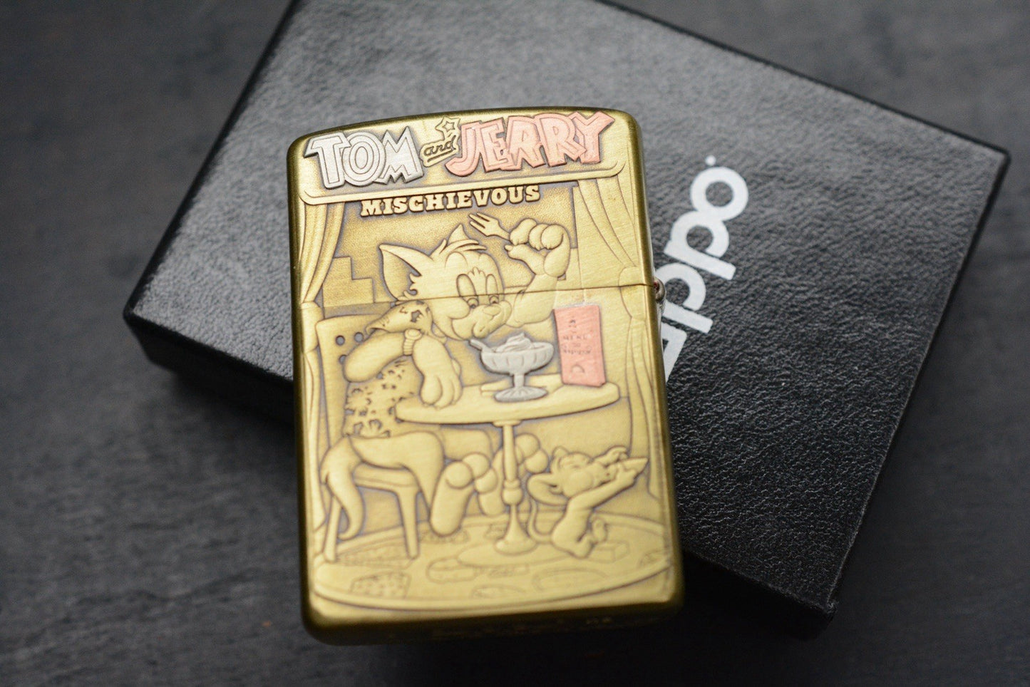 RARE CUSTOM ZIPPO Tom & Jerry Brass Lighter - High Detail 1/1 Discontinued