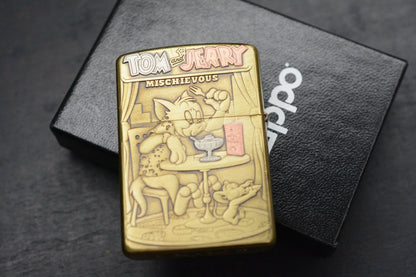 RARE CUSTOM ZIPPO Tom & Jerry Brass Lighter - High Detail 1/1 Discontinued