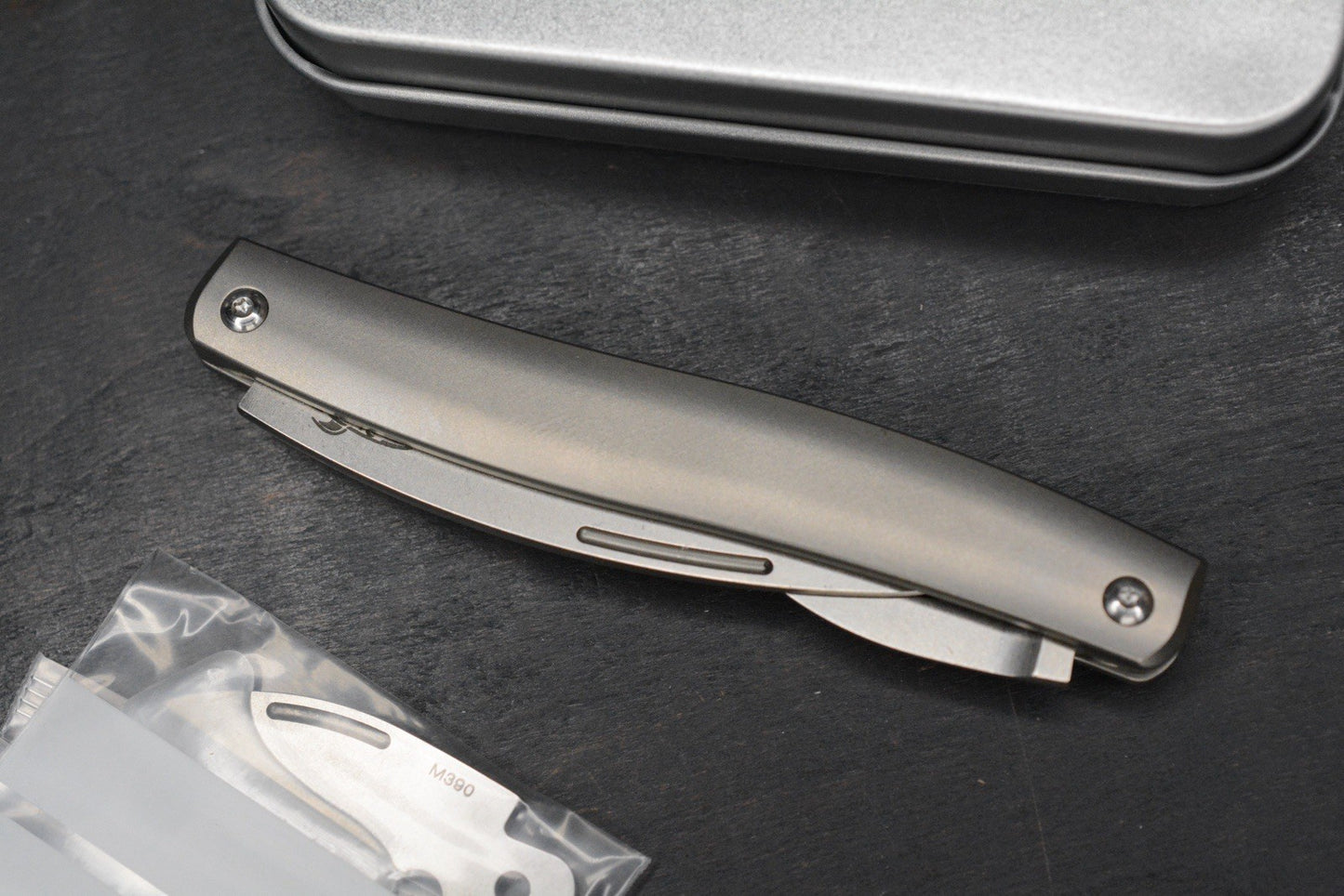 NEW D Rocket Designs Serpentine Slipjoint Ti M390 Wharncliffe Bottle Opener