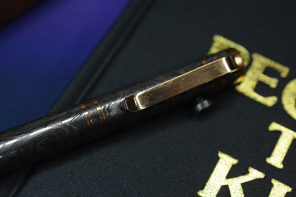 RARE Royal Creations Damascus & Copper Slide Bolt Pen USA - Re Playge Microtech