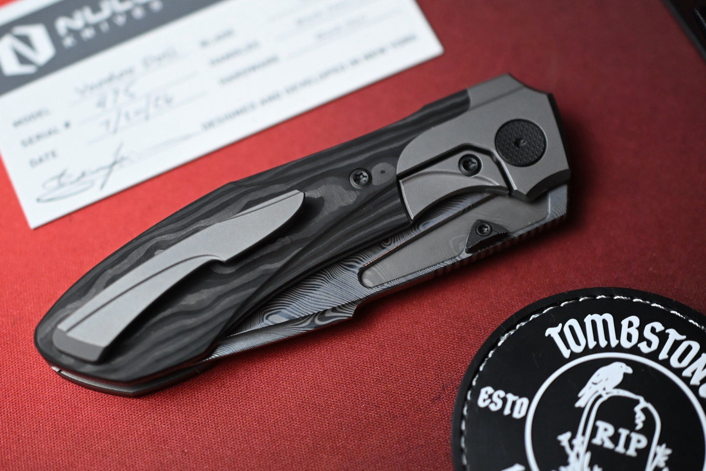 NEW Null Knives Voodoo Doll - Acid Wash Damasteel / Black Camo Carbon Fiber