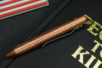 RARE Fellhoelter TiBolt Ltd Ed - WWII Warthog Copper Pen 5.5”  w/ USA Patch