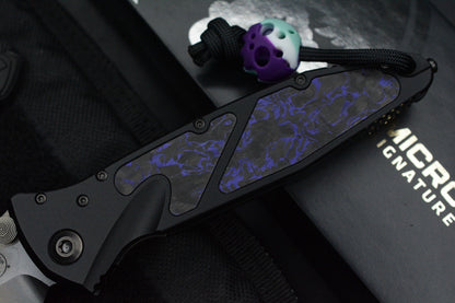 RARE Microtech Socom DLC Spike Grind Purple Haze Fat CF w/ Playge Bead/Wick Pack