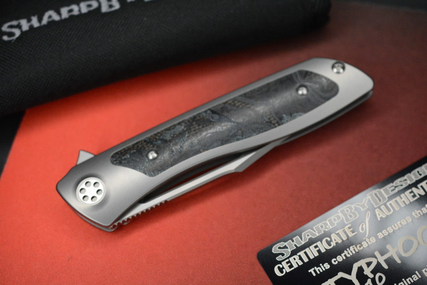 NEW SharpByDesign Brian Nadeau Typhoon 10 - Burl Micarta Inlay  / Slotted M390