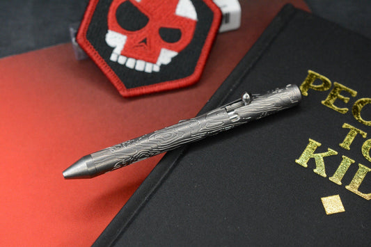 RARE Triple Aught Fellhoelter Ti-Bolt Custom Topo Titanium Pen w/Skull TAD Patch