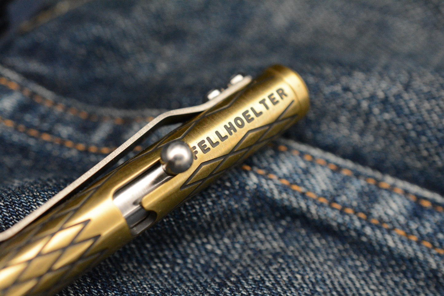 RARE Custom Fellhoelter TiBolt Pen - 5.5” Brass Engraved Dragon Scale Pattern