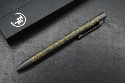 NEW Tactile Turn x Terzuola Slim Bolt Action Pen - Dark Grey Ti/Ano Gold Accents