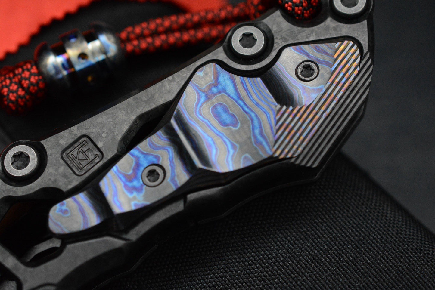 NEW Custom Knife Factory Traktor Crystalized Ti/ ZicuTi/ Copper/M390 w/ Ti2 Bead