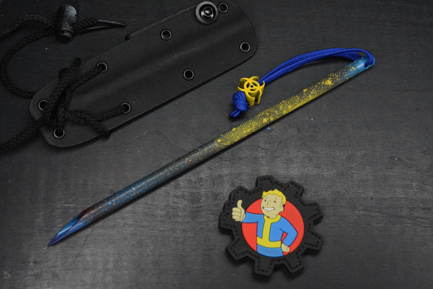 RARE TAC-P Ti PVD Black Spike Fallout Vault-Tec Blue/ Yellow w/ Bead & Patch