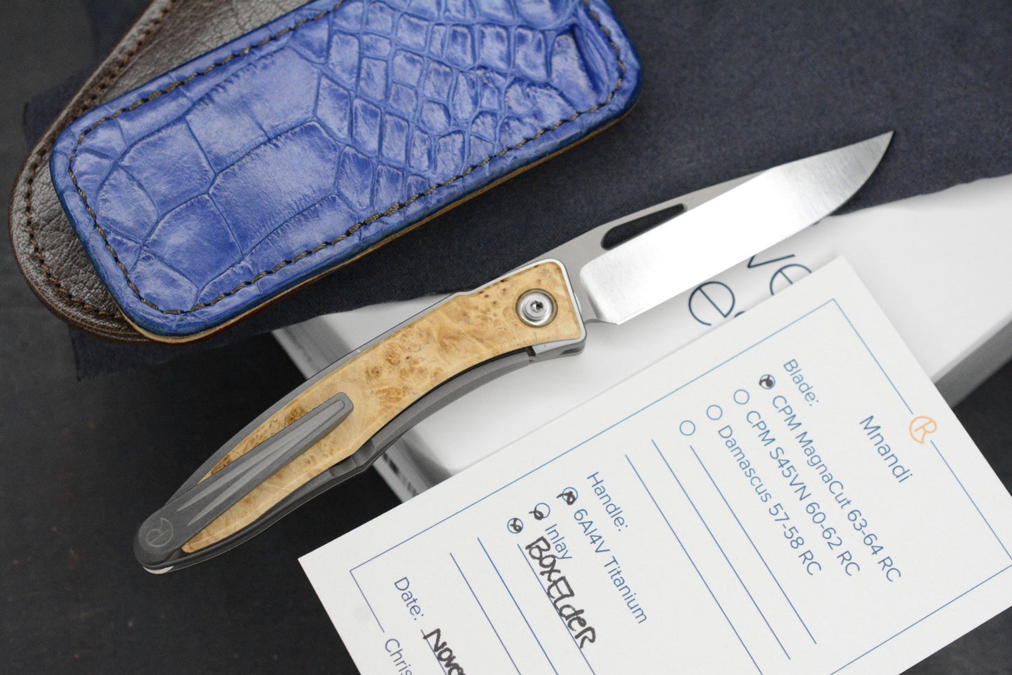NEW Chris Reeve Knives Mnandi Box Elder Inlays/DP Magnacut w/ Gator Sheath & COA