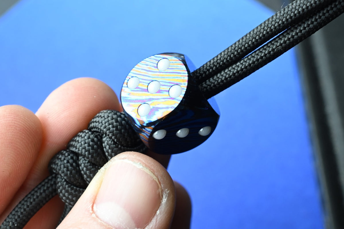 RARE Umburry x Urban EDC Ti Damascus Dice Lanyard Bead