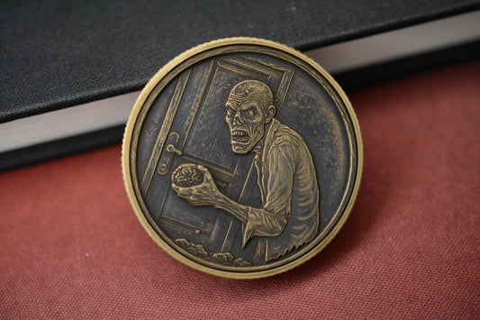 CUSTOM Zombie Brains Brass Challenge Coin - One Sided Re Playge Microtech