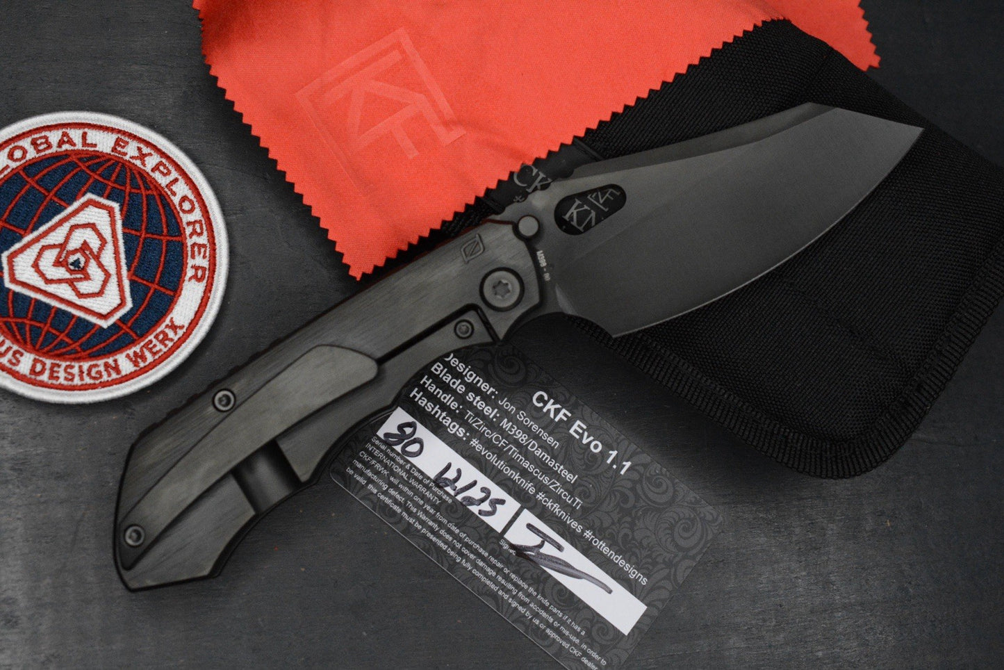 RARE Custom Knife Factory Rotten Evo 1.1 Barked Black DLC/S90V Matte w/PDW Patch