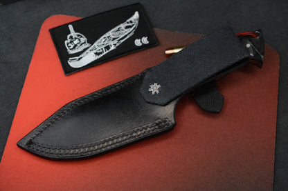 CUSTOM Crimson Bushcraft Mirror Polish Hollow Grind Textured Black Micarta