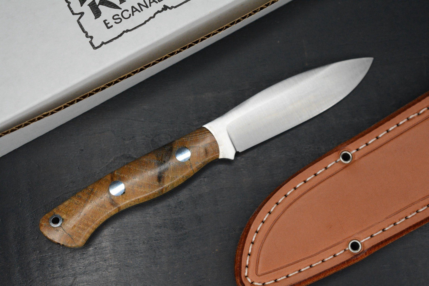 NEW Bark River Mini Tundra Spalted Hackberry Maple Burl #2  w/ Leather Sheath