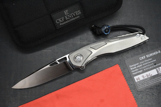 NEW Custom Knife Factory Sukhoi 5 Polished Blade & Scales /Crystal Ti Backspacer