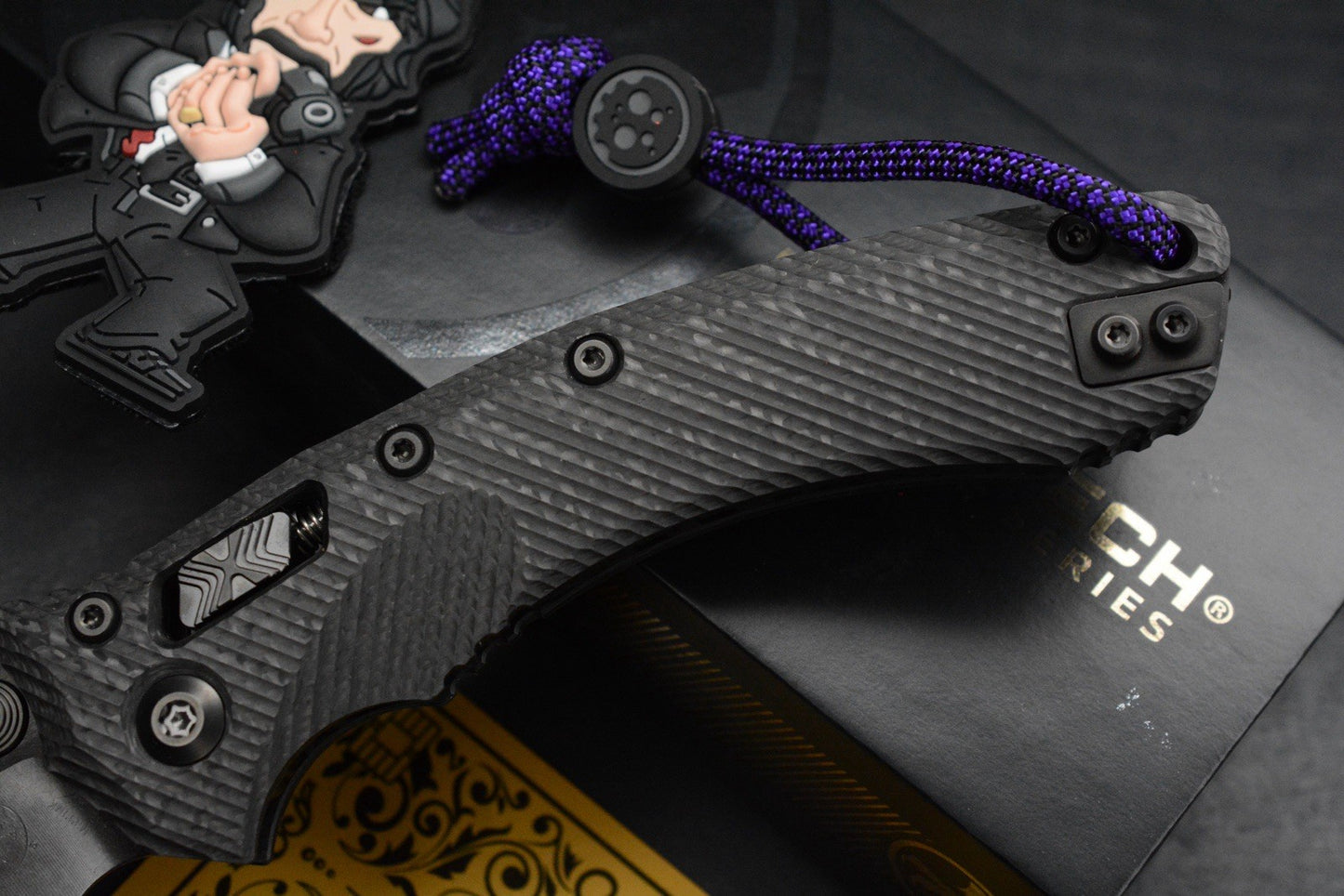 NEW Microtech Amphibian Ram Lok CF SHADOW w/ Playge Skall Bead & Wick Pack