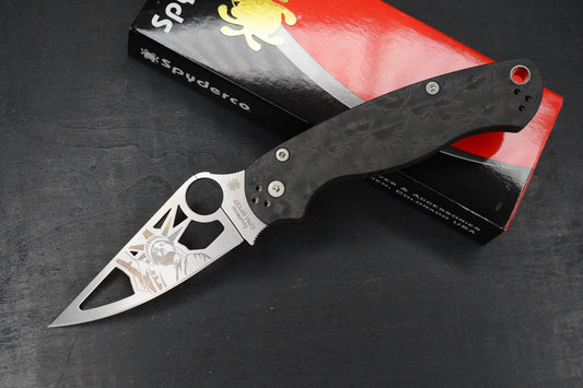RARE Spyderco Paramilitary 2 Black Dunes Carbon Fiber Lady Liberty Skelly Blade