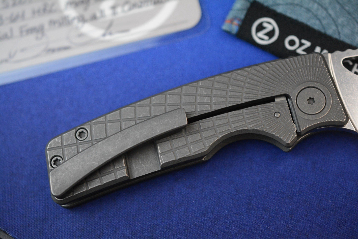 RARE Oz Machine Co Roosevelt Radial Frag Milled Scales / POLISHED Magnacut Blade
