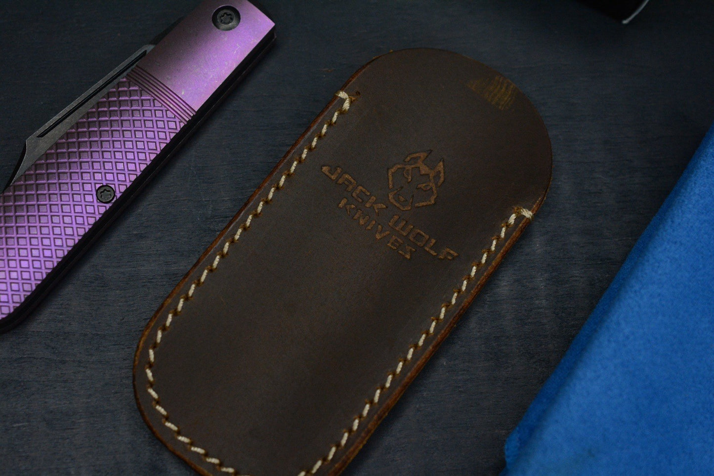 NEW Jack Wolf Big Bro Jack - Purple Titanium Cross Hatch w/ Leather Pouch EXC