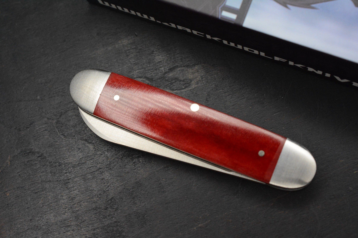 NEW Jack Wolf Knives Gateway Barlow Equal End - Smooth Red Bone/Satin Blade