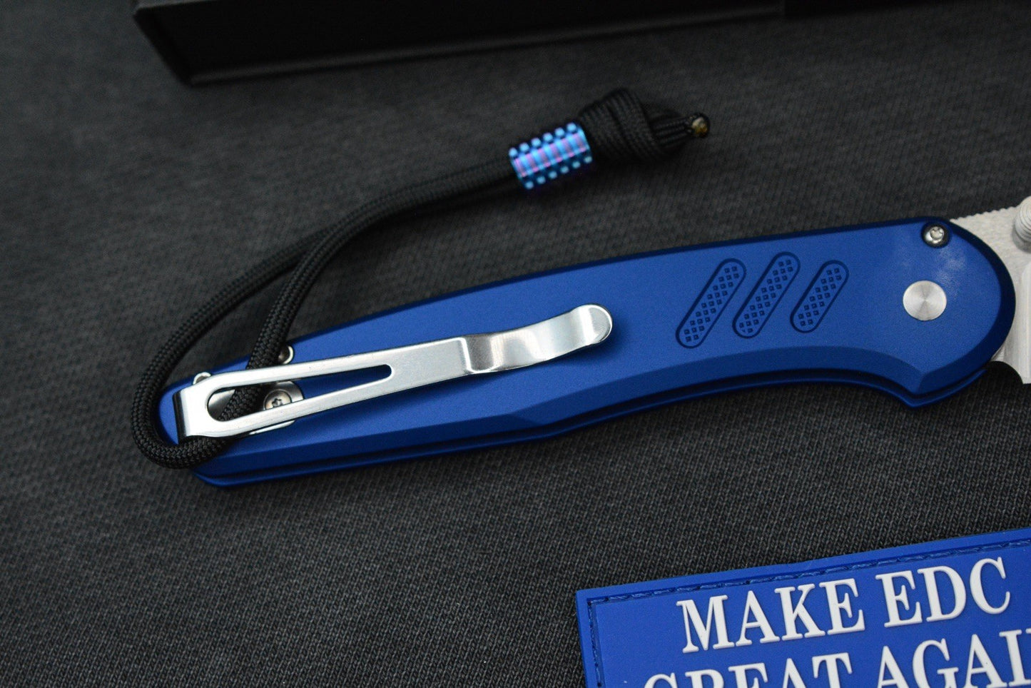 RARE Protech x Peace Neighbor Avalon - Knurled Blue Aluminum Magnacut 4.25”