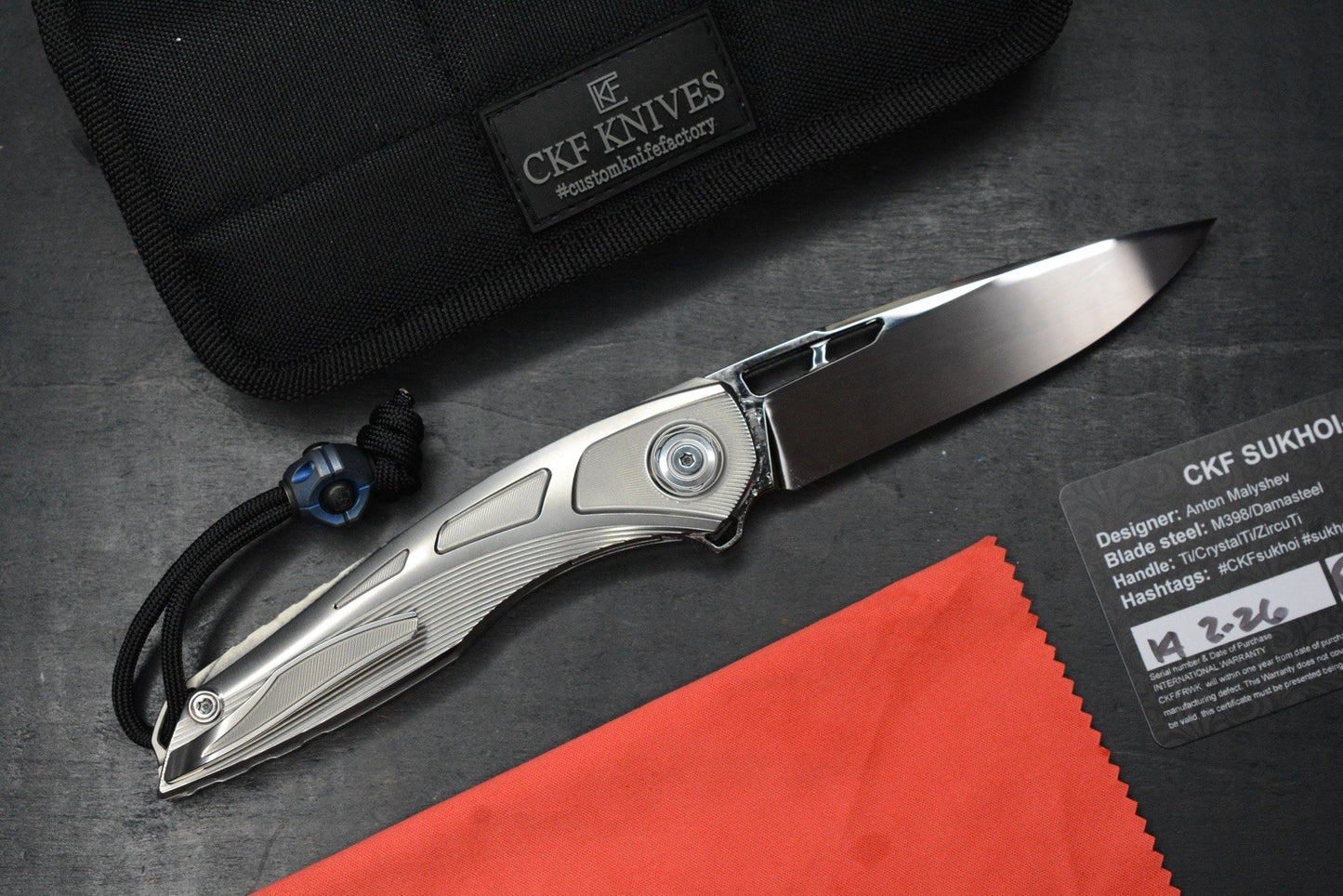 NEW Custom Knife Factory Sukhoi 5 Polished Blade & Scales /Crystal Ti Backspacer