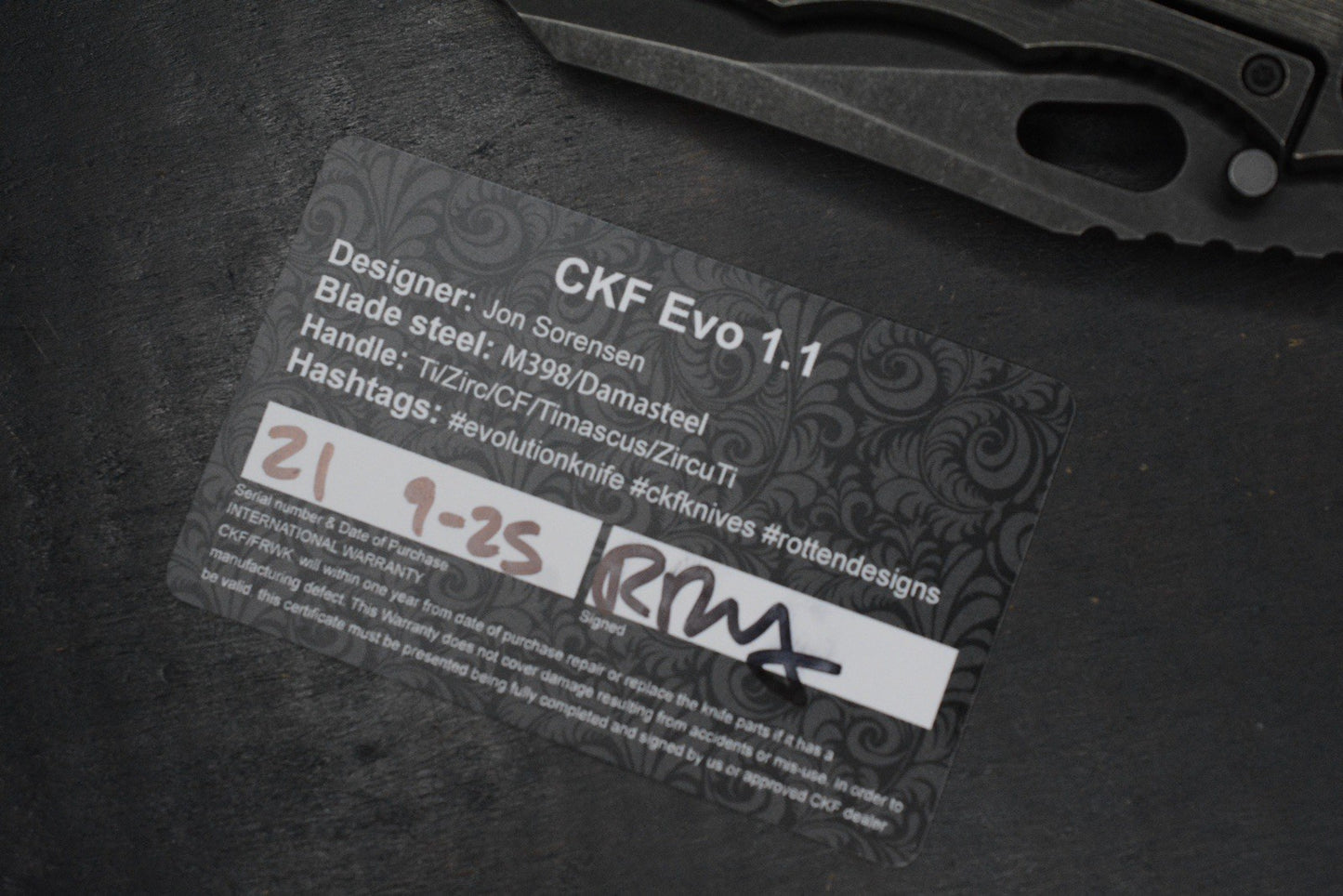 RARE Custom Knife Factory Rotten Evo 1.1 Barked Black DLC/S90V Matte