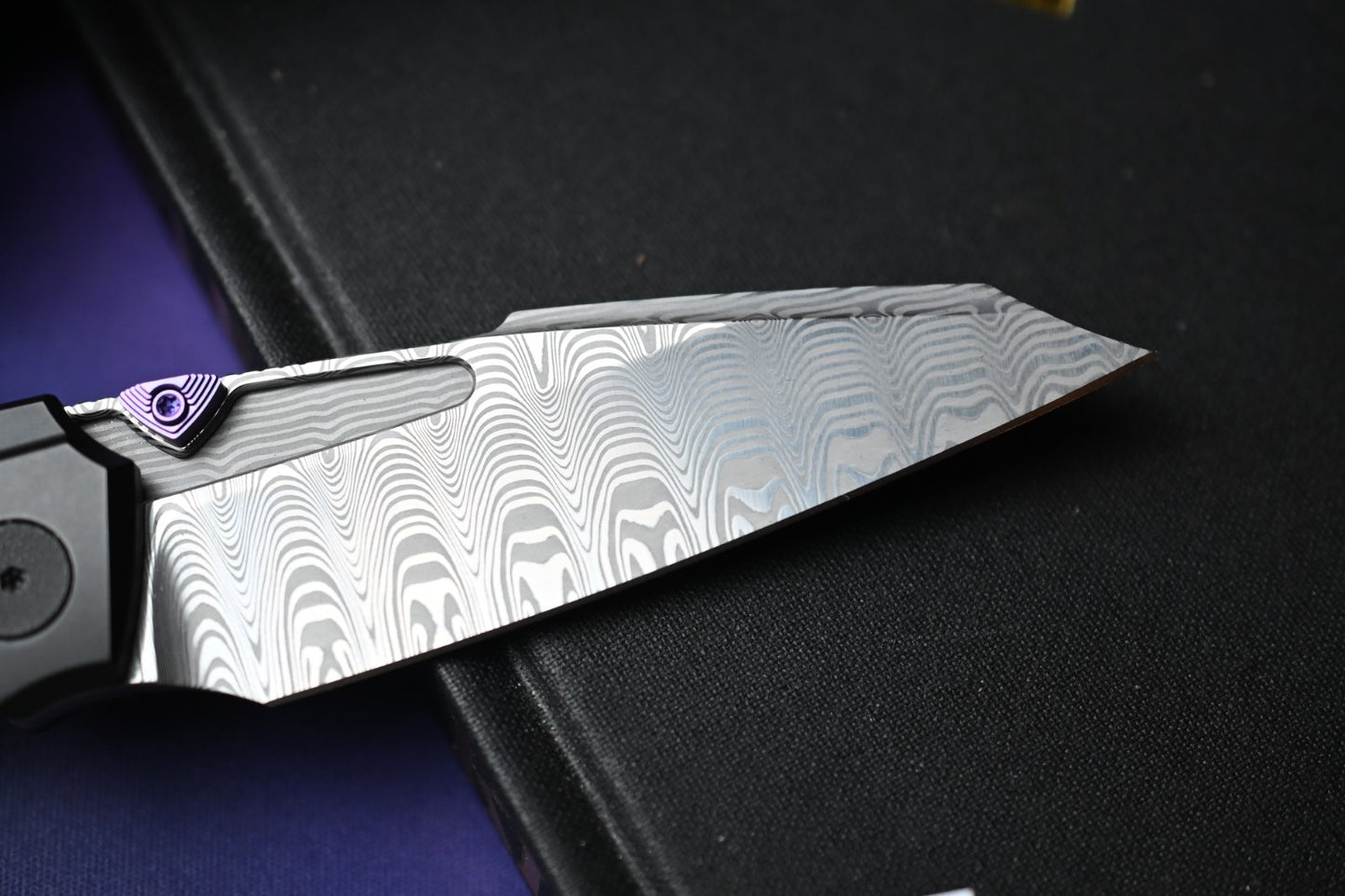 NEW Null Knives Voodoo Doll - Acid Wash Damasteel / Purple Haze Carbon Fiber