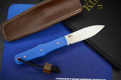 NEW Jack Wolf x LT Wright USA Vampire Hunter Blue G10 w/ Leather Sheath & Bead