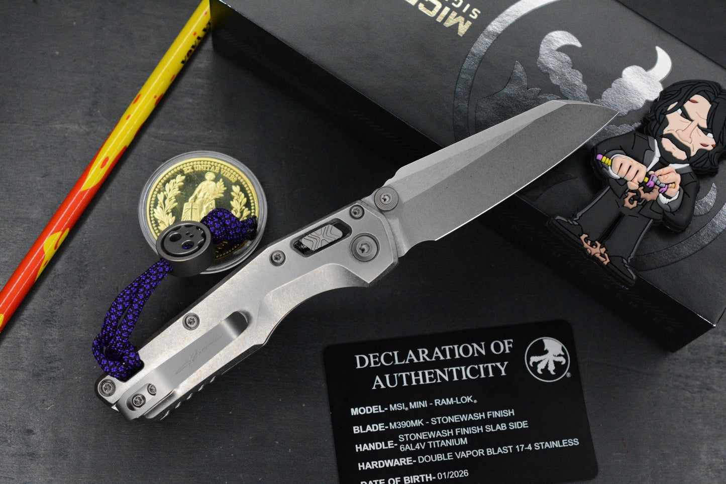 RARE Microtech MSI MINI -  Marfione Selects / Smooth Titanium w/ John Wick Pack