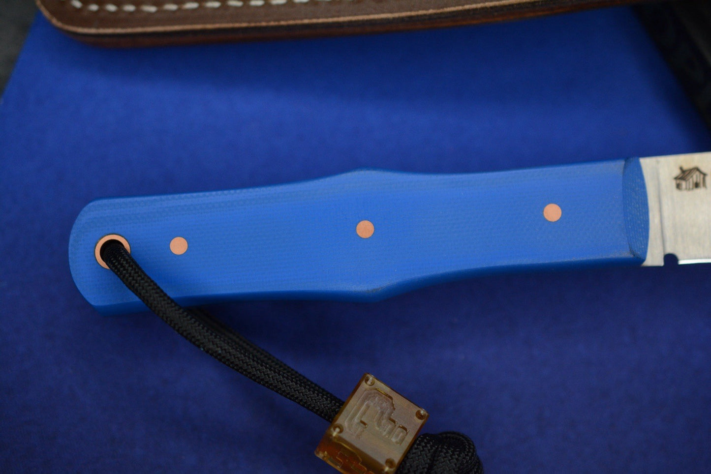 NEW Jack Wolf x LT Wright USA Vampire Hunter Blue G10 w/ Leather Sheath & Bead