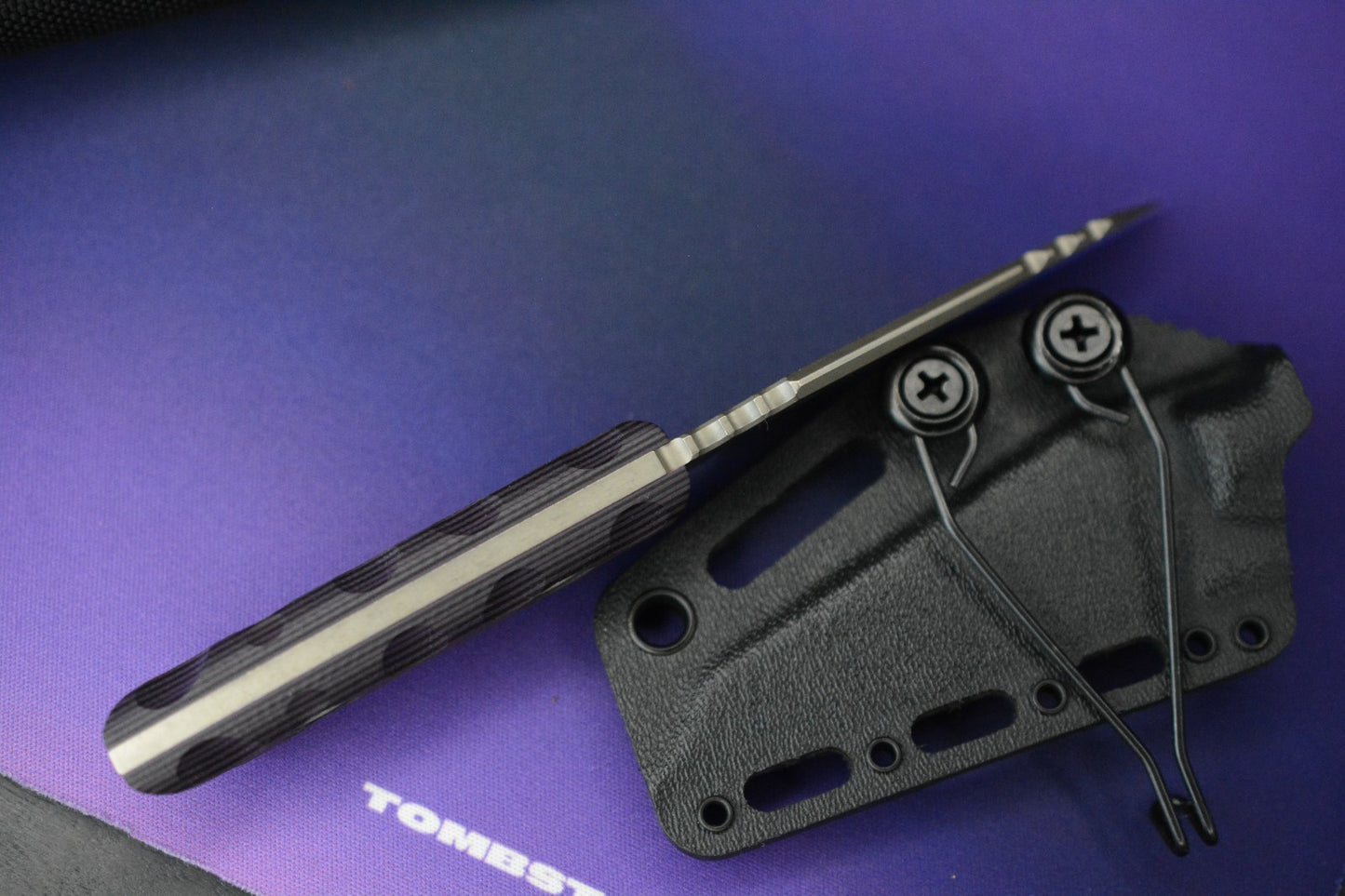 NEW T. Kell Knives WharnEDC Fixed Blade - Magnacut / Purple Marauder G10