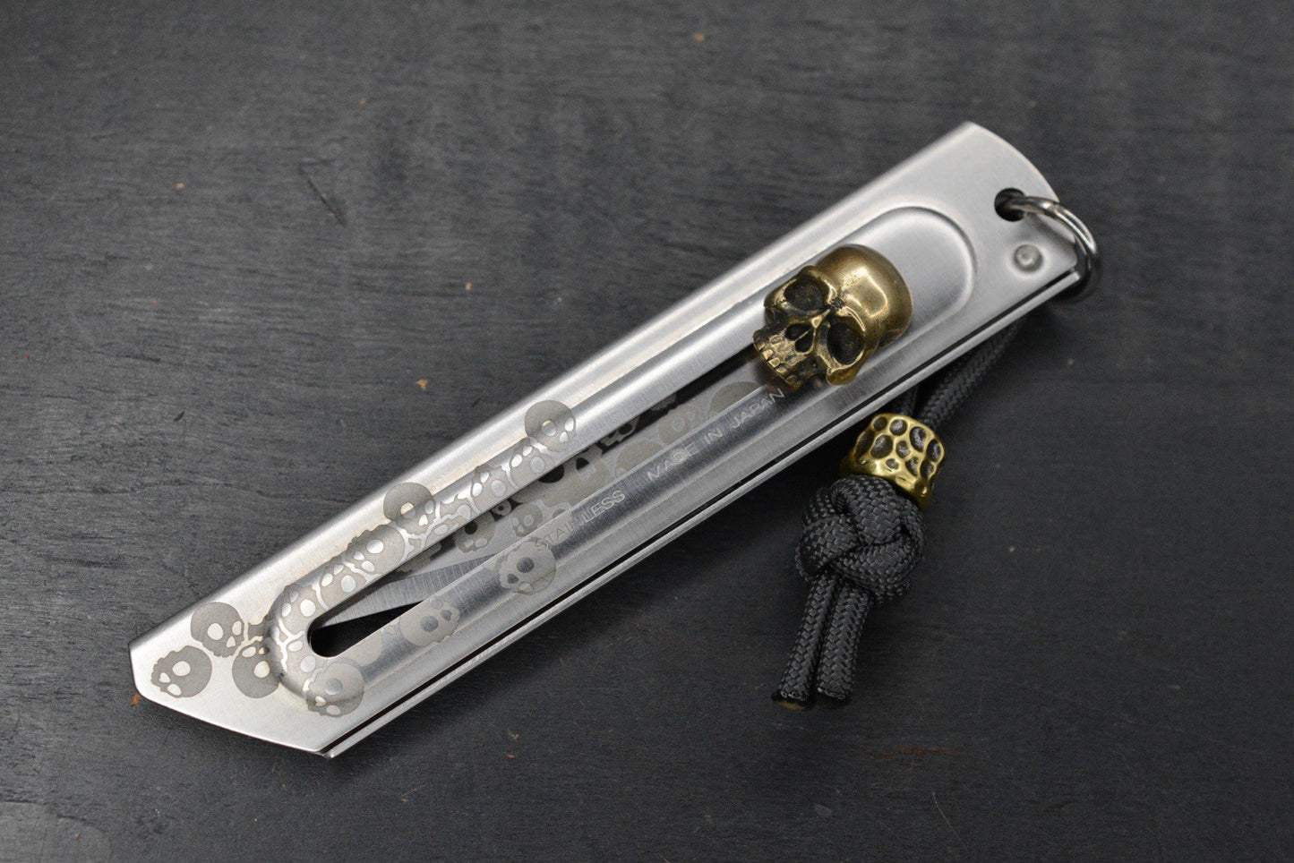 CUSTOM Apparatus EDC Utility Knife Skull Edition Titanium/ Brass & Rock Bead
