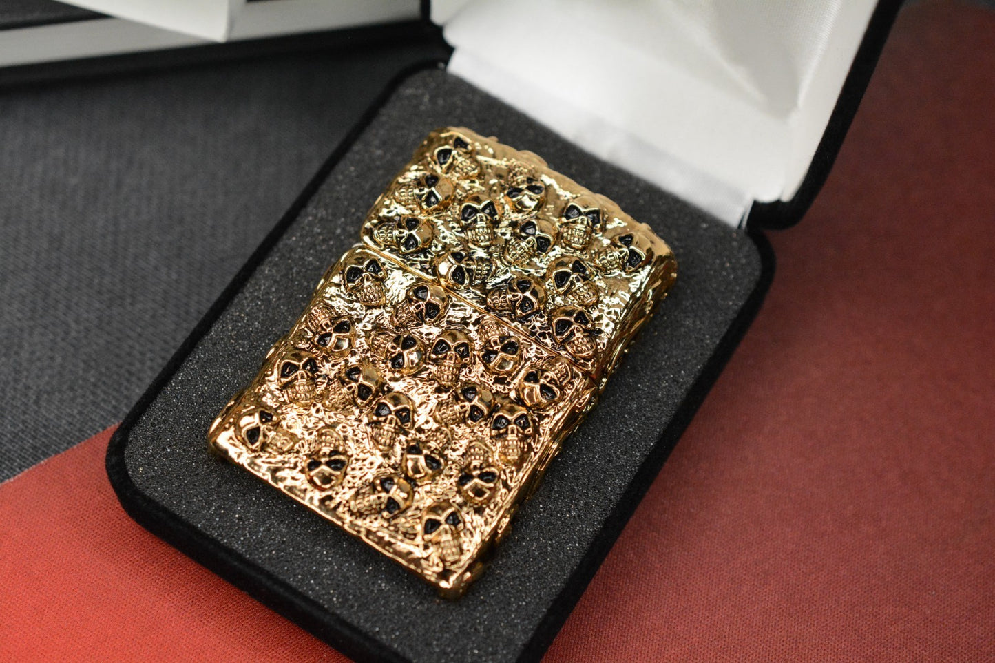 NEW Zippo Gold Plated Lighter - Thick Mini Skulls