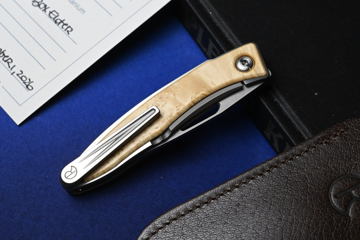 NEW Chris Reeve Mnandi - Box Elder Wood Inlay / Magnacut DP w/ Leather Sheath