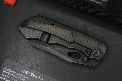 RARE Custom Knife Factory Rotten Evo 1.1 Barked Black DLC/S90V Matte