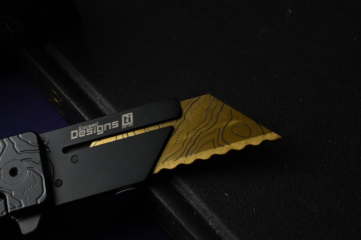 NEW Exceed Designs TiRant Razor V3 Frame Lock - Black PVD Topo / Laser Etched