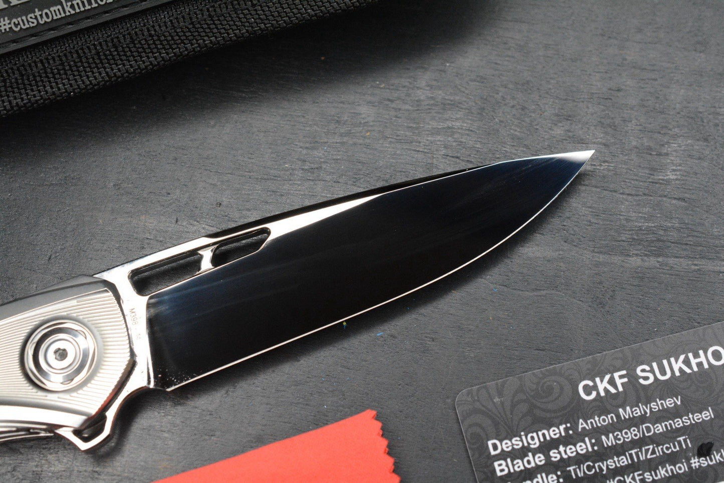 NEW Custom Knife Factory Sukhoi 5 Polished Blade & Scales /Crystal Ti Backspacer