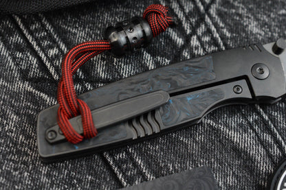 RARE Custom Knife Factory Lex - Blue CF Inlay / High Polish Black DLC M398 SN009