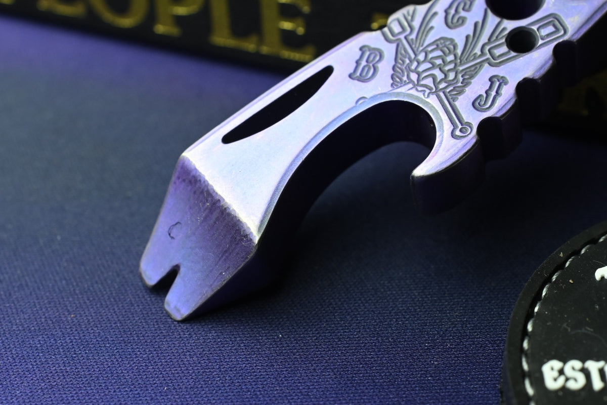 CUSTOM Koch Tools Cap Lifter - Purple Titanium Engraved w/ Scoopy Loops Bead