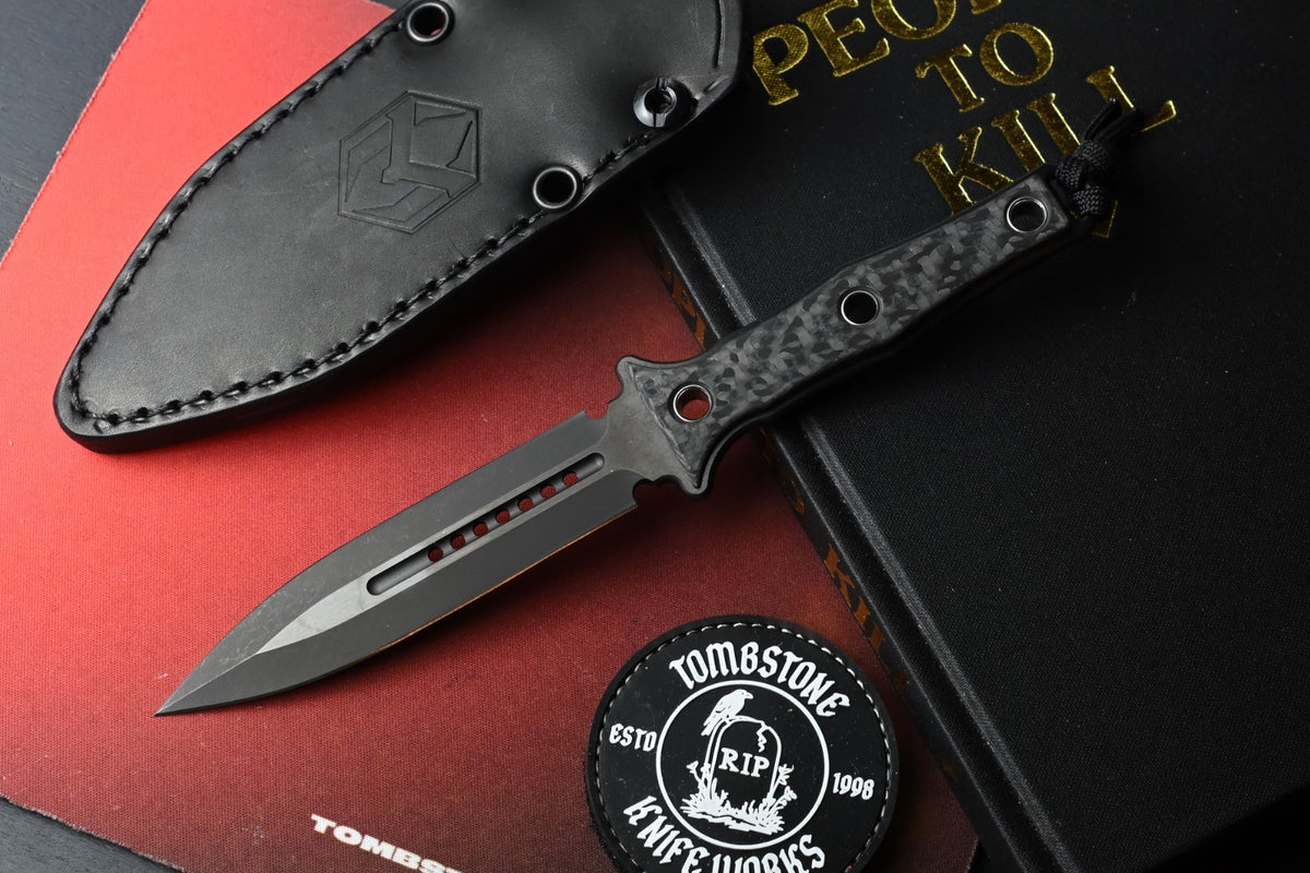 RARE Heretic Mini Nephilim Fixed Blade - Black DLC MagnaCut / Carbon Fiber