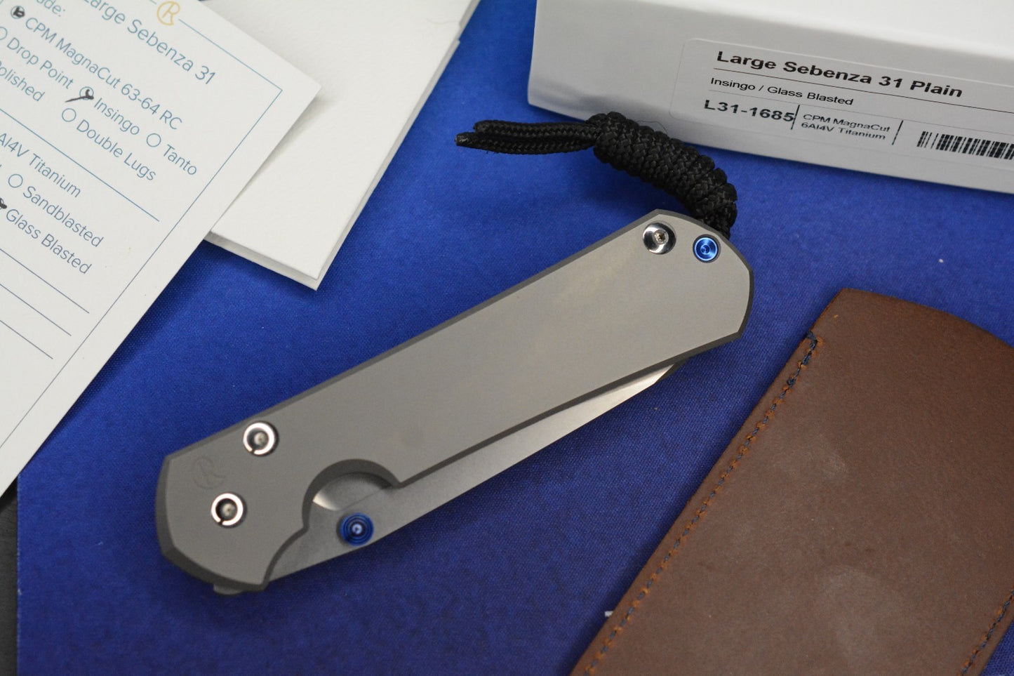 NEW Chris Reeve Large Sebenza 31 - Glass Blasted / Inkosi Blade w/ Sheath