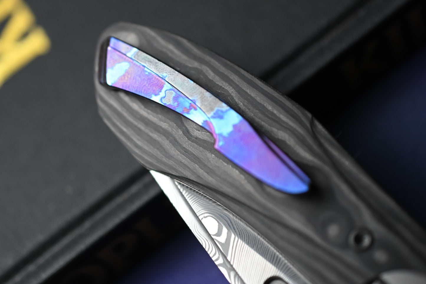 NEW Null Knives Voodoo Doll - Damasteel / Black Camo CF w/ Custom Timascus HDW