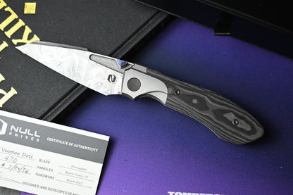 NEW Null Knives Voodoo Doll - Damasteel / Black Camo CF w/ Custom Timascus HDW