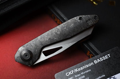 RARE Custom Knife Factory x Keanison Basset - Blackened Crystalized Ti / M398