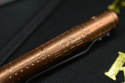 RARE Fellhoelter TiBolt Ltd Ed - WWII Warthog Copper Pen 5.5”  w/ USA Patch